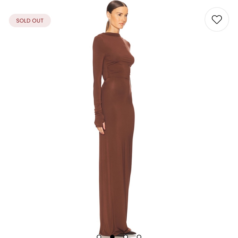 Chic Long Sleeve Brown Maxi Dress - Picture 2 of 4